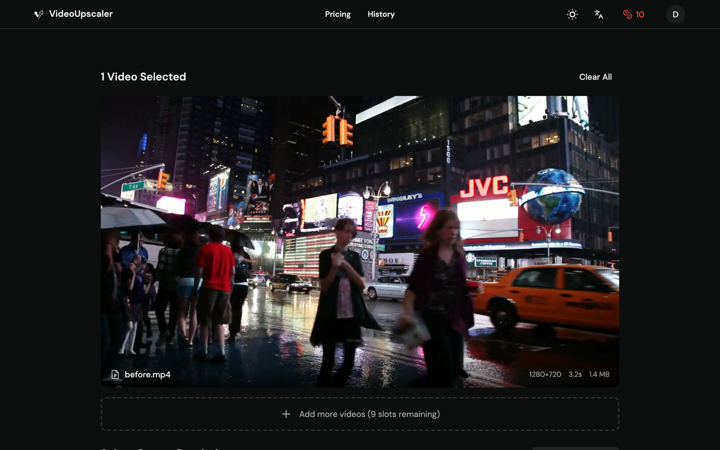 VideoUpscaler Desktop running on a Mac, showing a clip being upscaled locally